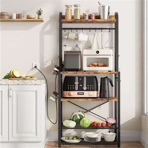 Industrial Bakers Rack With Power Outlet 5 Tier Kitchen Storage