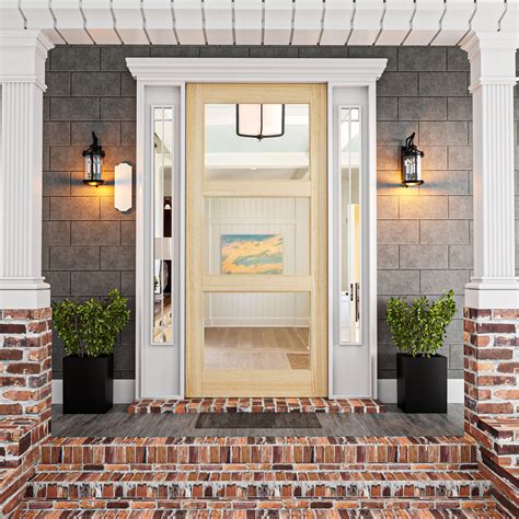 Buildsy Solid Core Unfinished Pine 2-Grid Transparent Clear Glass Front