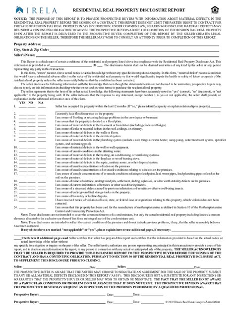 Illinois Residential Real Property Disclosure Pdf Fill Out Sign