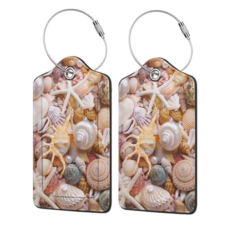 Disketp 2 Pcs Luggage Tag For Suitcase Colorful Seashells Leather