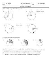 Geo U Arc Length And Area Of Sectors Handout Docx Gse Geometry