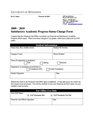 Fillable Online Morris Umn Edu 2009 2010 Satisfactory Academic Progress