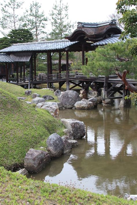 Gallery And Pond At The Kodai Ji Temple In Kyoto Japan Stock Photo