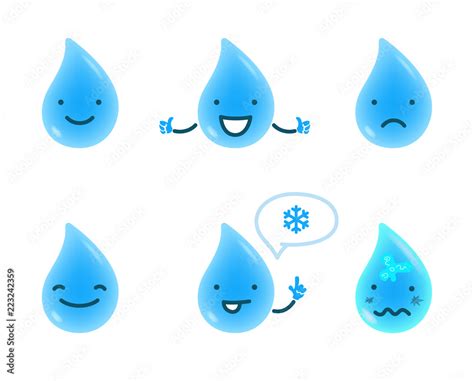 Water drop cartoon character with different face expressions. Vector ...