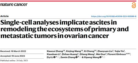 附属新华医院妇产科汪希鹏在nature Cancer发表卵巢癌多组织单细胞分辨率图谱 上海交通大学医学院 新闻网