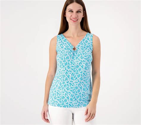 Susan Graver Printed Liquid Knit Sleeveless Top With Ring Detail