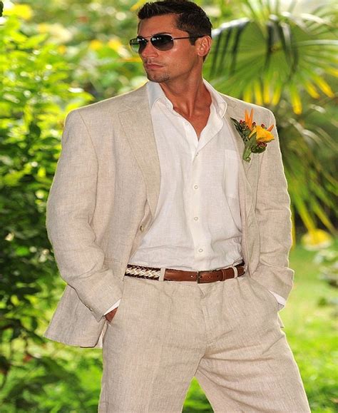 Latest Linen Groom Tuxedos Light Beige Groomsman Suit Custom Made