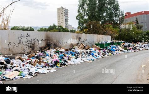 October 2020 Piling Trash In The Streets Of Beirut Lebanon Garbage