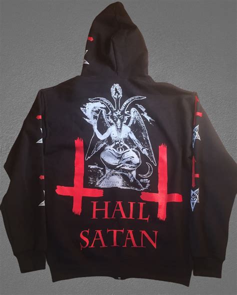 Baphomet Hail Satan Inverted Crosses Pentagram Full Zip Hoodie Etsy