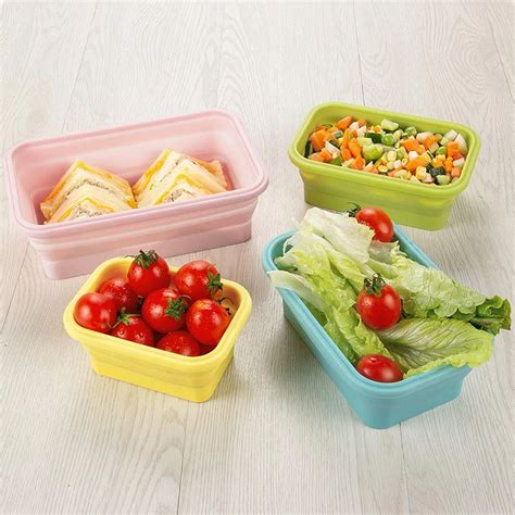 Botique-4Pcs силиконовый Коробки для обедов складной Портативный ...