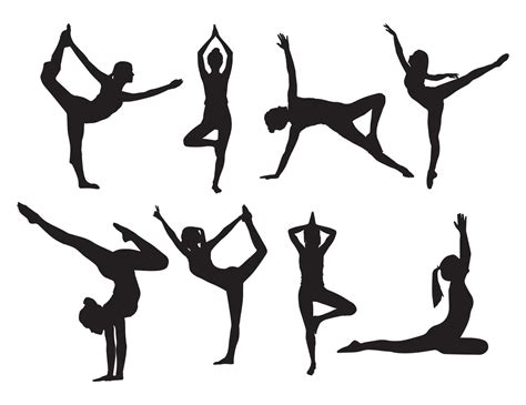 Yoga Poses Silhouettes Set Of Illustrations Of A Girl In A Yoga Pose