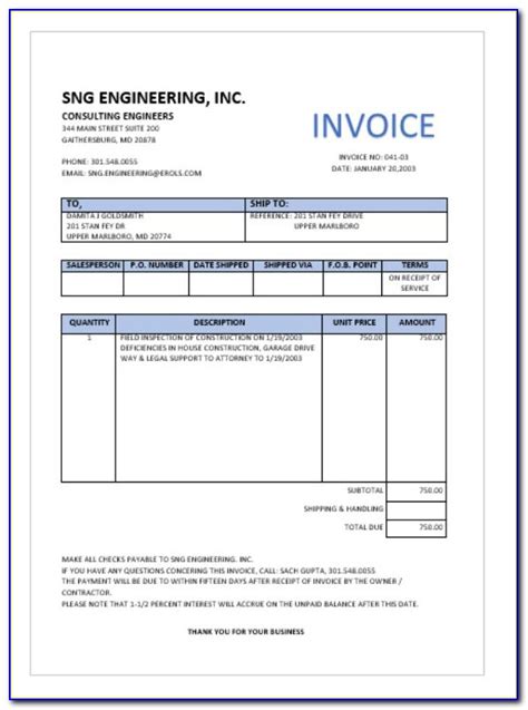 Independent Contractor Billing Invoice Template Prosecution