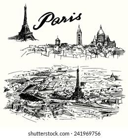 Vektor Stok Paris Hand Drawn Set Tanpa Royalti Shutterstock