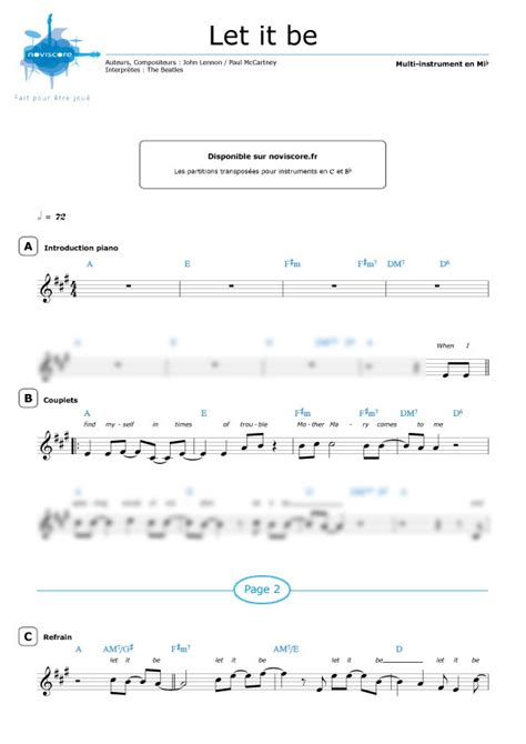 Partition Let It Be The Beatles Partition Facile Noviscore