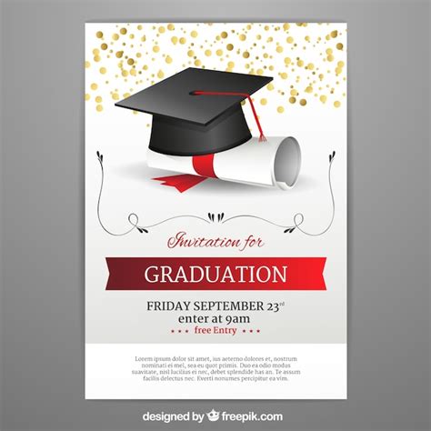 Plantilla de invitación de graduación en estilo realista Vector Premium