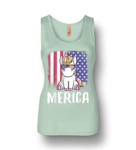 Merica Unicorn Patriotic Usa Flag 4th Of July American Cute Womens Jersey Tank