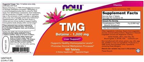 Now Supplements Tmg 1000mg 100 Tabletas The Red Vitamin Mx