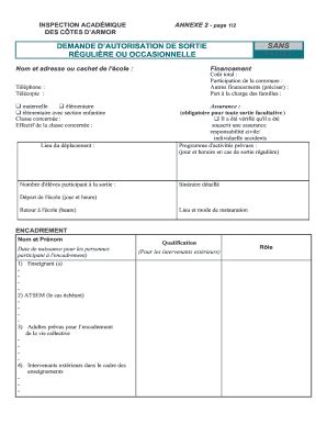 Fillable Online Ia22 Ac Rennes DEMANDE DAUTORISATION DE SORTIE RGULIRE