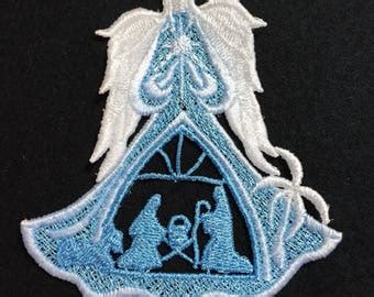 Angel Nativity Blue White Lace Embroidery Free Standing Etsy