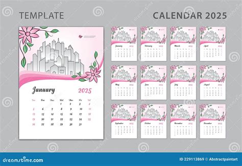 Wall Calendar 2025 Design Pink Flowers Concept Desk Calendar 2025