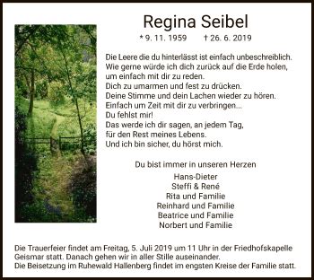 Traueranzeigen Von Regina Seibel Trauer Hna De