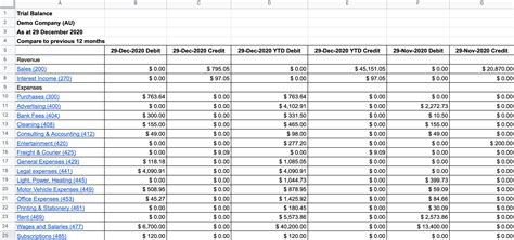 Xero Trial Balance Report G Accon