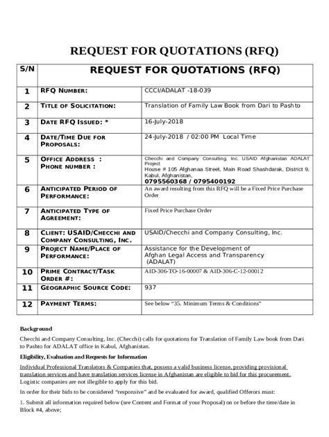 O Requests For Quotations A Request For Quotation Rfq Doc Template