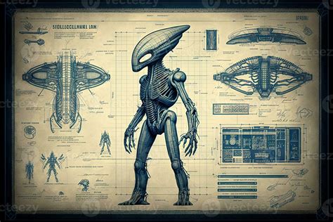 Alien Exoskeleton Blueprint Sketch Illustration 23968259 Stock Photo