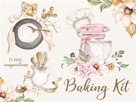 Watercolor Baking Clipart Baking Supplies Home Bakery Logo Etsy