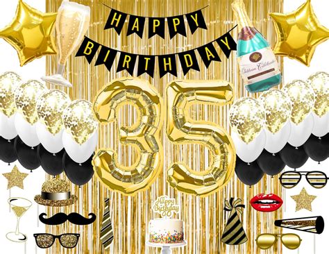 35th Birthday Decorations 35 Birthday Party Supplies 35 Gold Confetti Balloons Gold Curtain