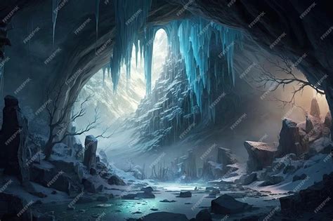 Premium Ai Image A Frozen Cavern With Icicles Hanging From The