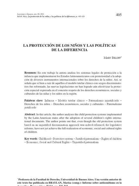 Beloff Mary A La Proteccion De Los Ninos Y Las Politicas De La Diferencia Pdf Discriminación