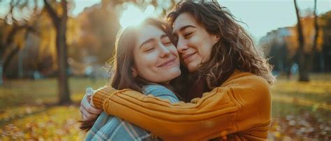 premium photo friends hugging   joyful park