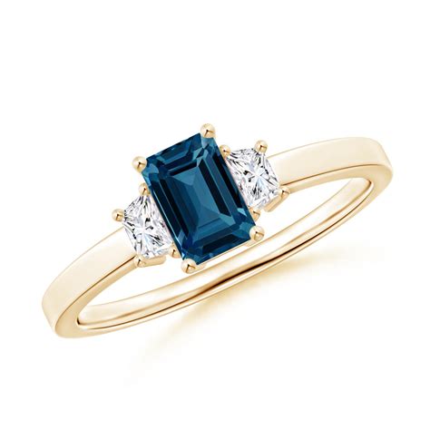 Emerald Cut London Blue Topaz And Diamond Three Stone Ring Angara