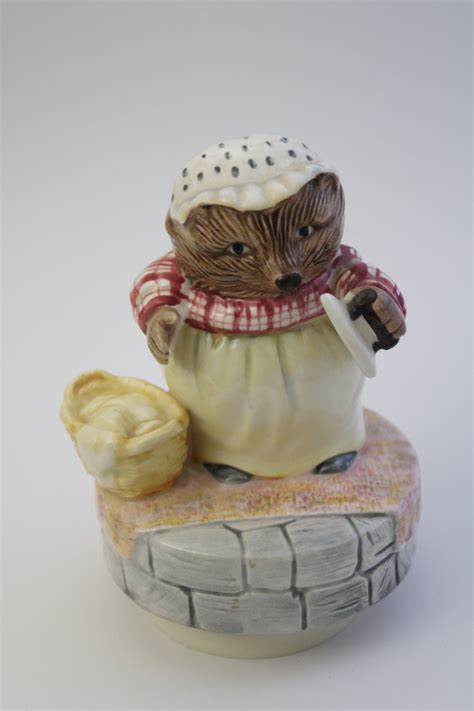 1970s Vintage Schmid Beatrix Potter Mrs Tiggy Winkle Music Box Plays Oh