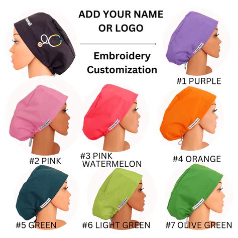 Custom Scrub Caps For Nurses Solid Colors With Name Personalization Sa