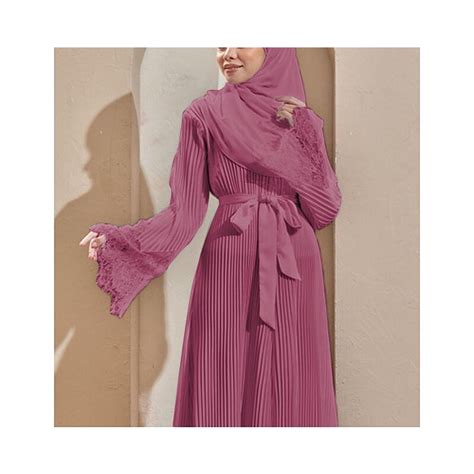 Abaya Pleated Allium Dresses Lace Sleeves Abayas Muslim Jubah Muslimah