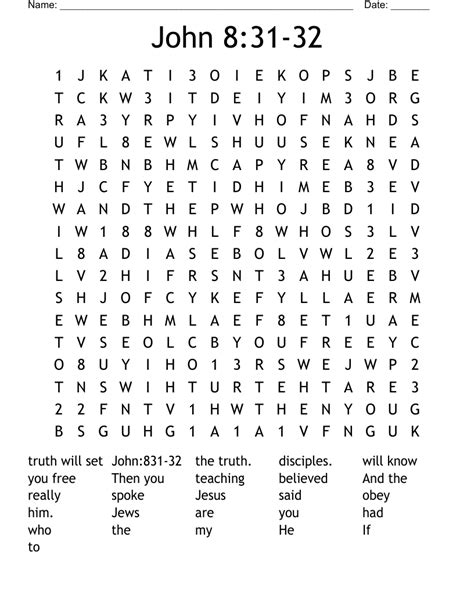 John 8 31 32 Word Search Wordmint