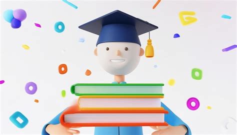 A Cartoon Of A Boy Holding Books With A Graduation Cap On His Head