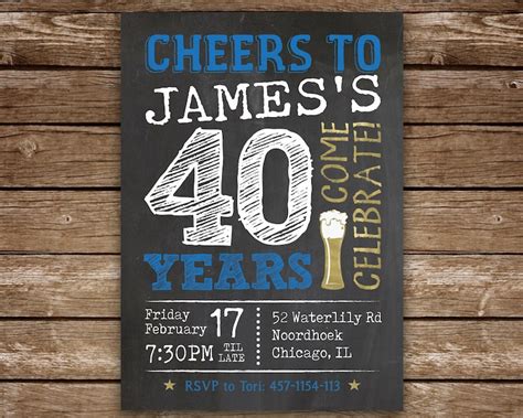 40th Birthday Invitation For Man Cheers To 40 Years Invite Etsy