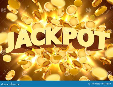 Jackpot Sign With Gold Realistic 3d Coins Background Stock Vector