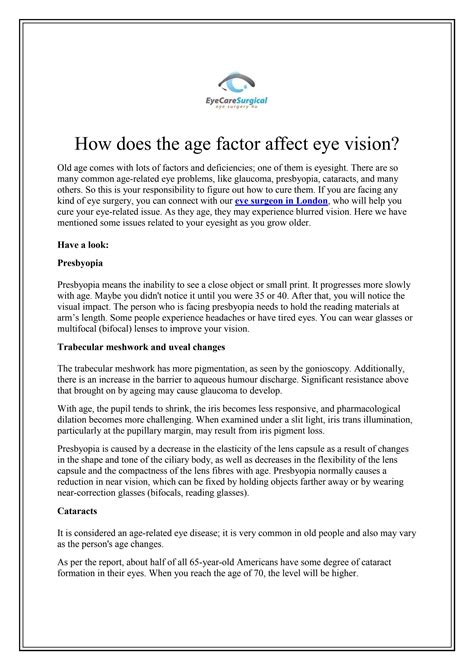 How Does The Age Factor Affect Eye Vision By Eyecaresurgicalltd Issuu