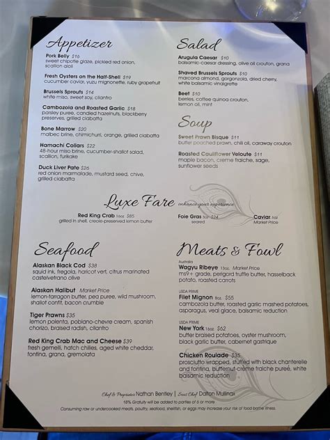 Menu At Altura Bistro Steakhouse Anchorage