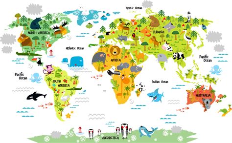 дети животные карта мира - TenStickers