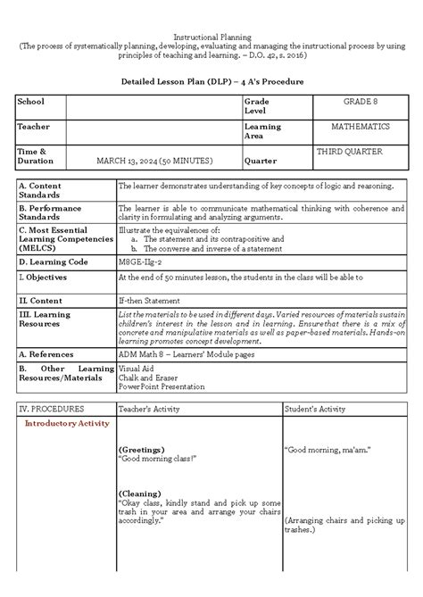 Dlp Edited Na Instructional Planning The Process Of Systematically Planning Developing