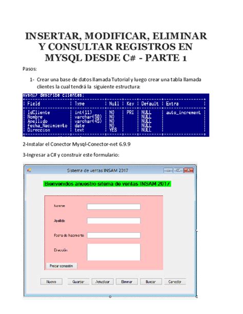 Doc Insertar Modificar Eliminar Y Consultar Registros En Mysql