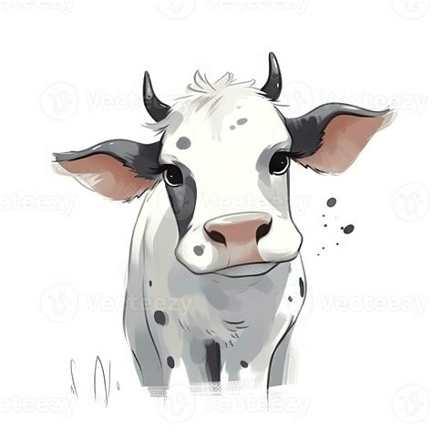 Minimalist Digital Drawing Of A Cute Cow On White Background 29977387