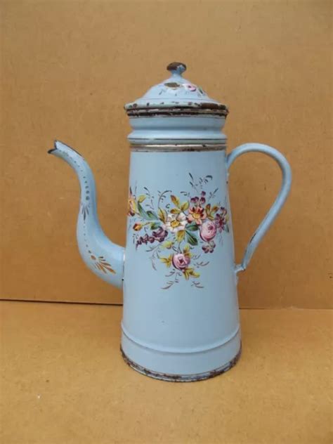 Ancienne Cafeti Re En T Le Maill E Bleue D Cor Relief Floral Fleurs