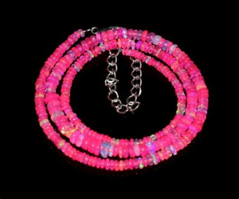 Natural Ethiopian Pink Opal Wello Fire Opal Gemstone Bead Necklace