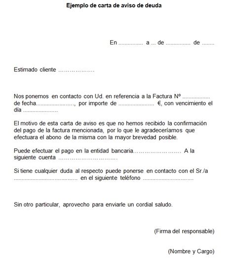 Ejemplo De Carta De Aviso De Deuda